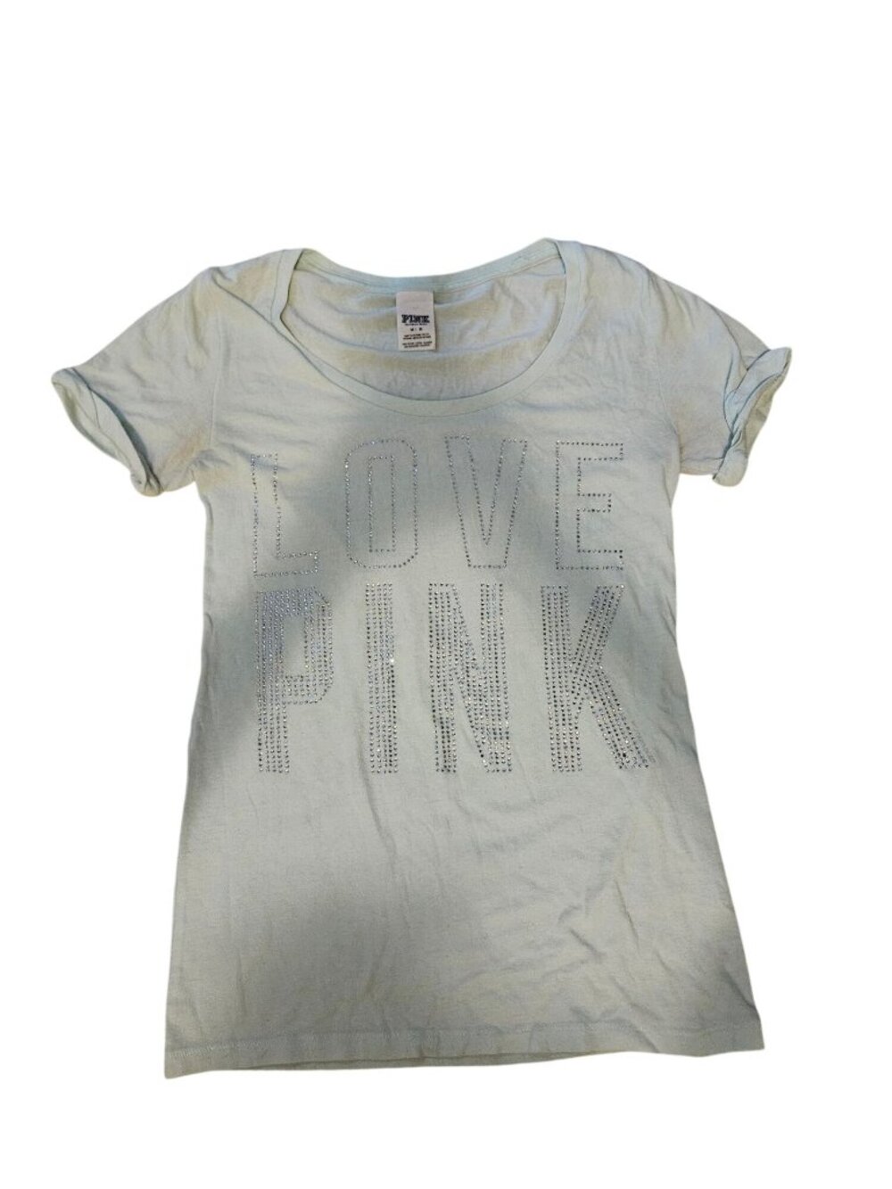 Victorias Secret Pink Love Pink Womens Tee M Light Blue Cotton Blend